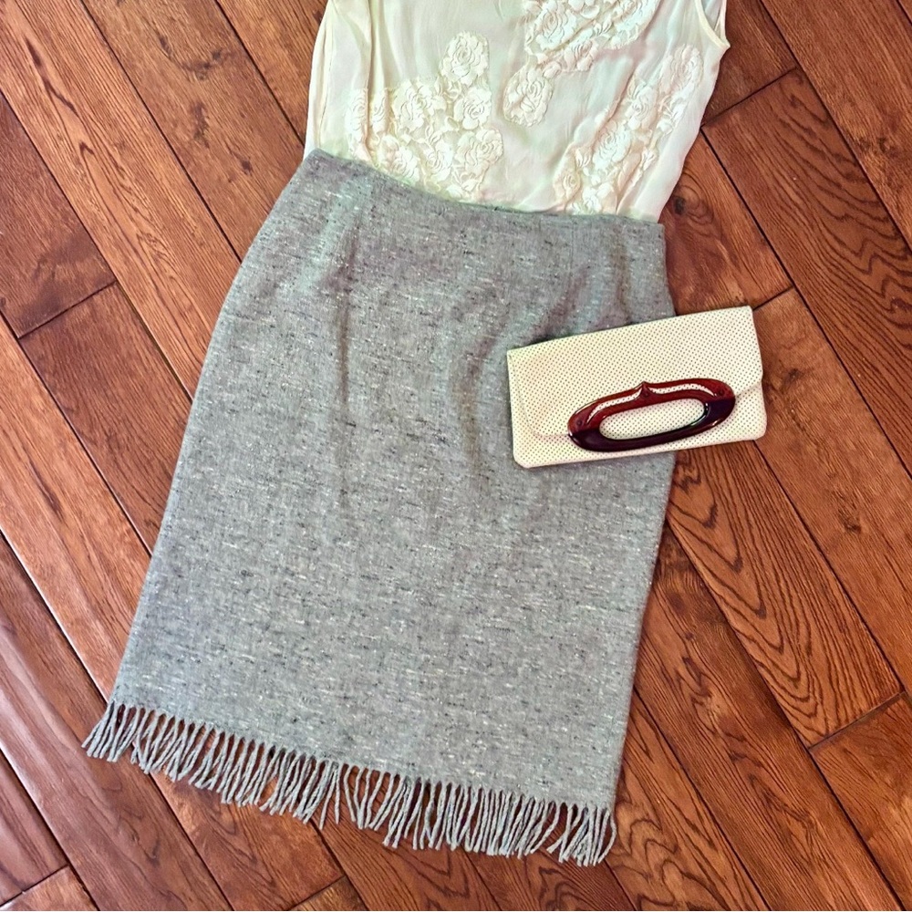 Vintage Gray Fringe Pencil Skirt by Louben
